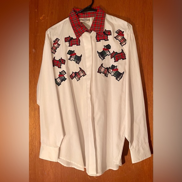 Denim Republic Vintage Ladies Button Down Shirt plaid Scottie Dogs. Sz Large - Picture 1 of 4